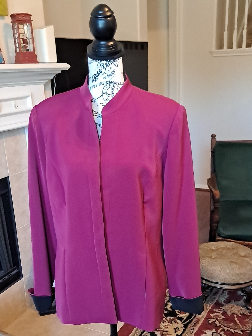 Studio I Deep Magenta Open-Front Collarless Blazer